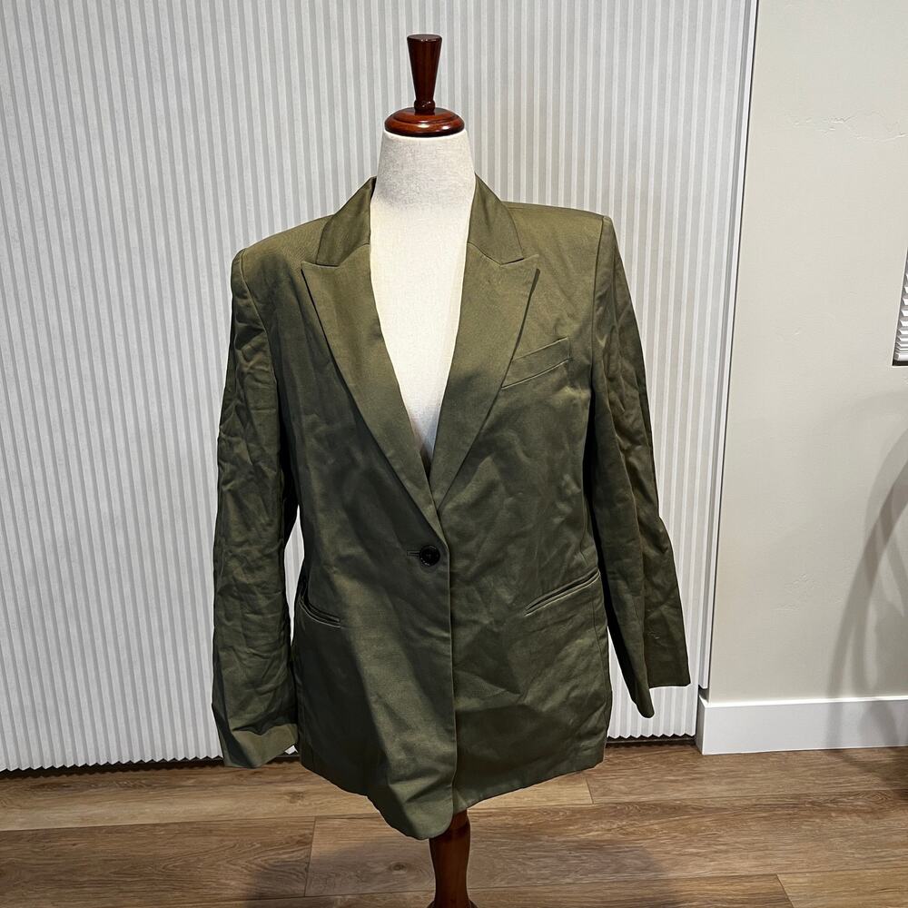 BANANA REPUBLIC Women's One Button Linen-Cotton Blazer Size 14 In Olive